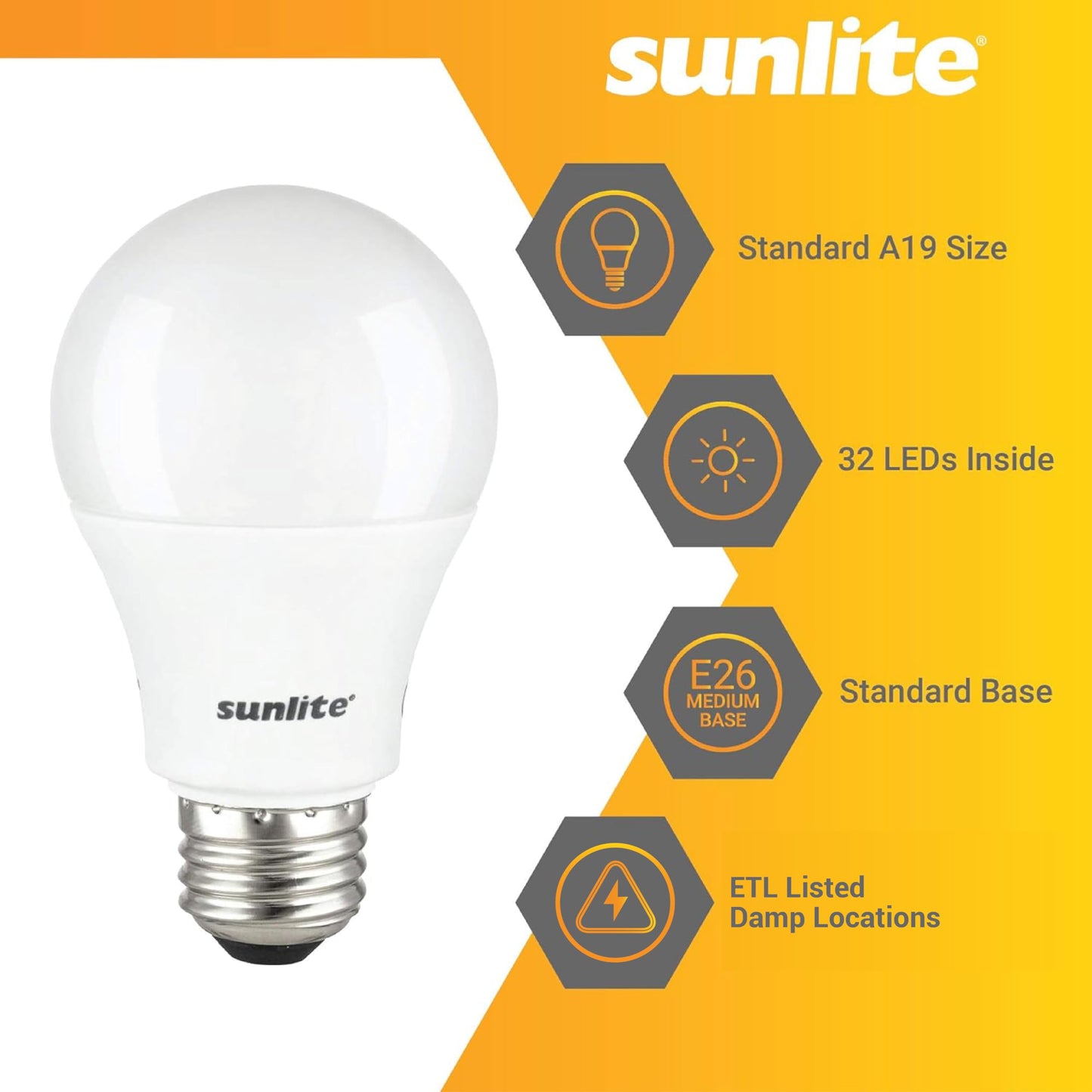 Sunlite 80939-SU LED A19 Light Bulbs, 15 Watts (100W Equivalent), 1500 Lumens, Medium Base (E26), Non-Dimmable, ETL Listed, 6500K - Daylight