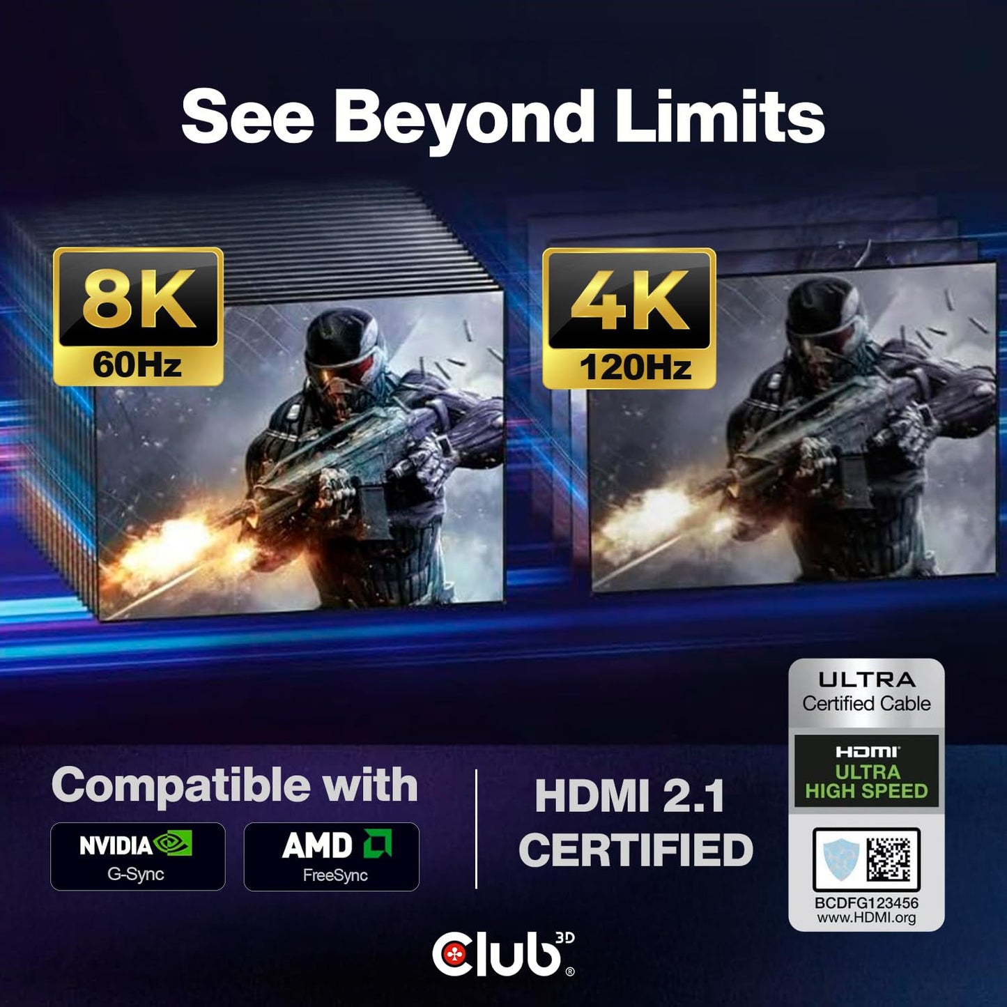 Club3D CAC-1372 Ultra High Speed HDMI 2.1 Certified Cable 4K 120Hz 8K 60Hz M/M 2m - 6.56ft