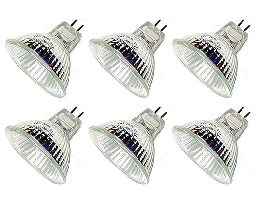10Watt 12Volt MR16 Halogen Light Bulbs, 120 Lumens Bi Pin Wide Beam 4000Hr Life, 2700K Warm White Precision Reflector Fiber Optic Light Bulb (6 Pack)