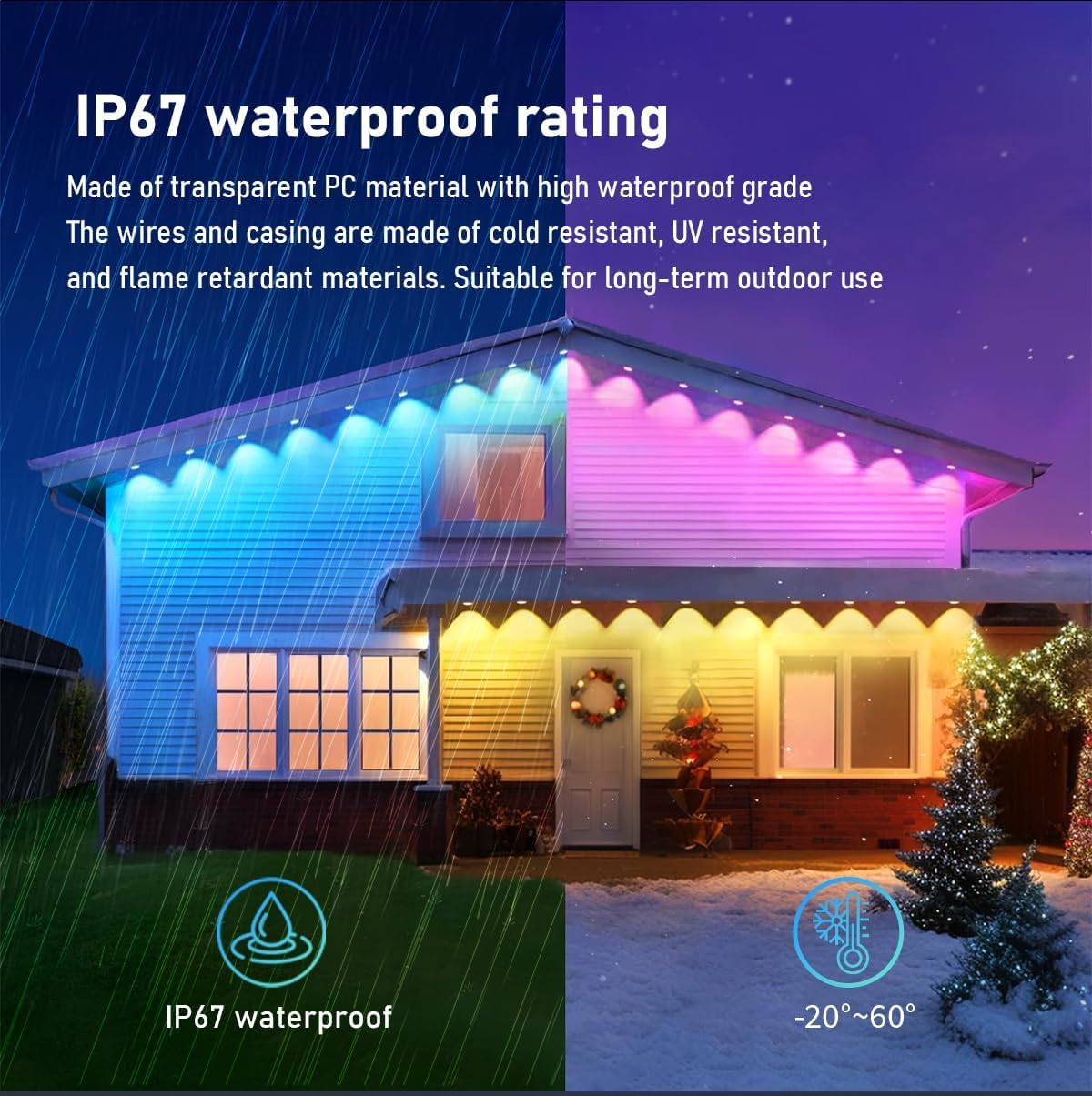 Clownya Permanent Outdoor Lights, Smart Outdoor LED String Lights,Christmas Lights RGB Color Changing,Scene Modes, IP67 Waterproof, App