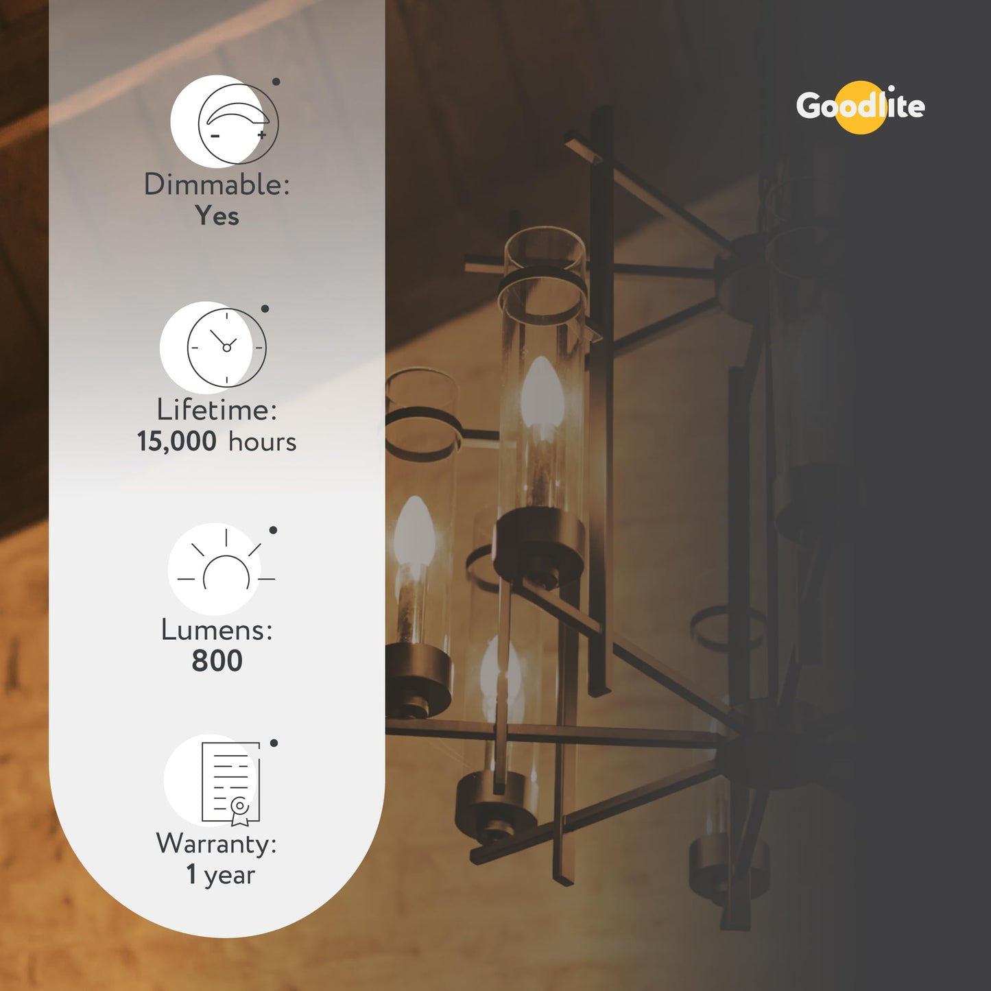 Goodlite C32 LED Chandelier Bulb, Torpedo Tip, 7W (80W Equal), Dimmable, 800 Lumens, Soft White 2700k, 15k Hours, Eco-Friendly, Ideal for Candelabra