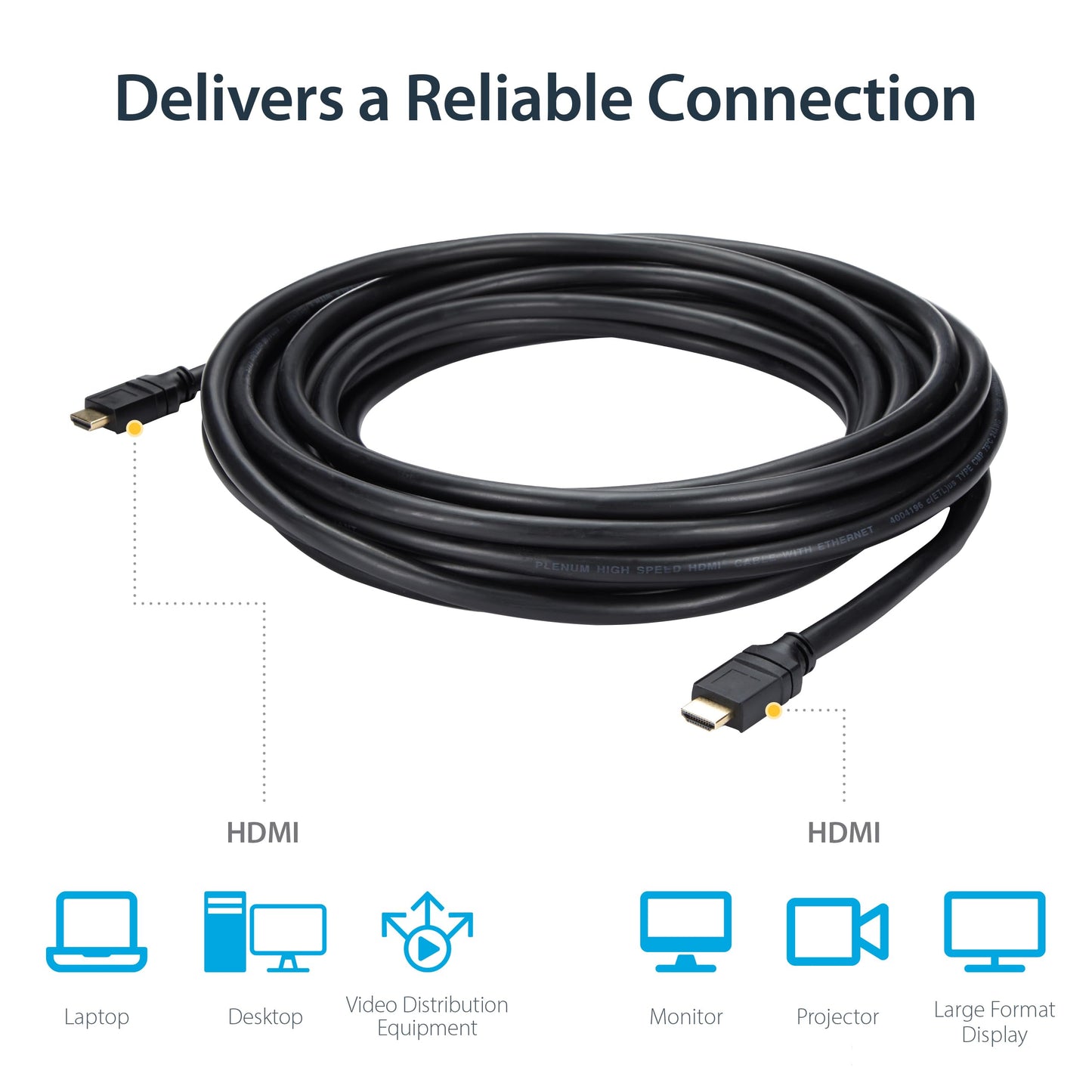 StarTech.com 35ft Plenum Rated HDMI Cable, 4K High Speed Long HDMI Cord w/ Ethernet, 4K30 UHD, 10.2 Gbps, HDCP 1.4, In Wall Plenum HDMI 1.4 Display
