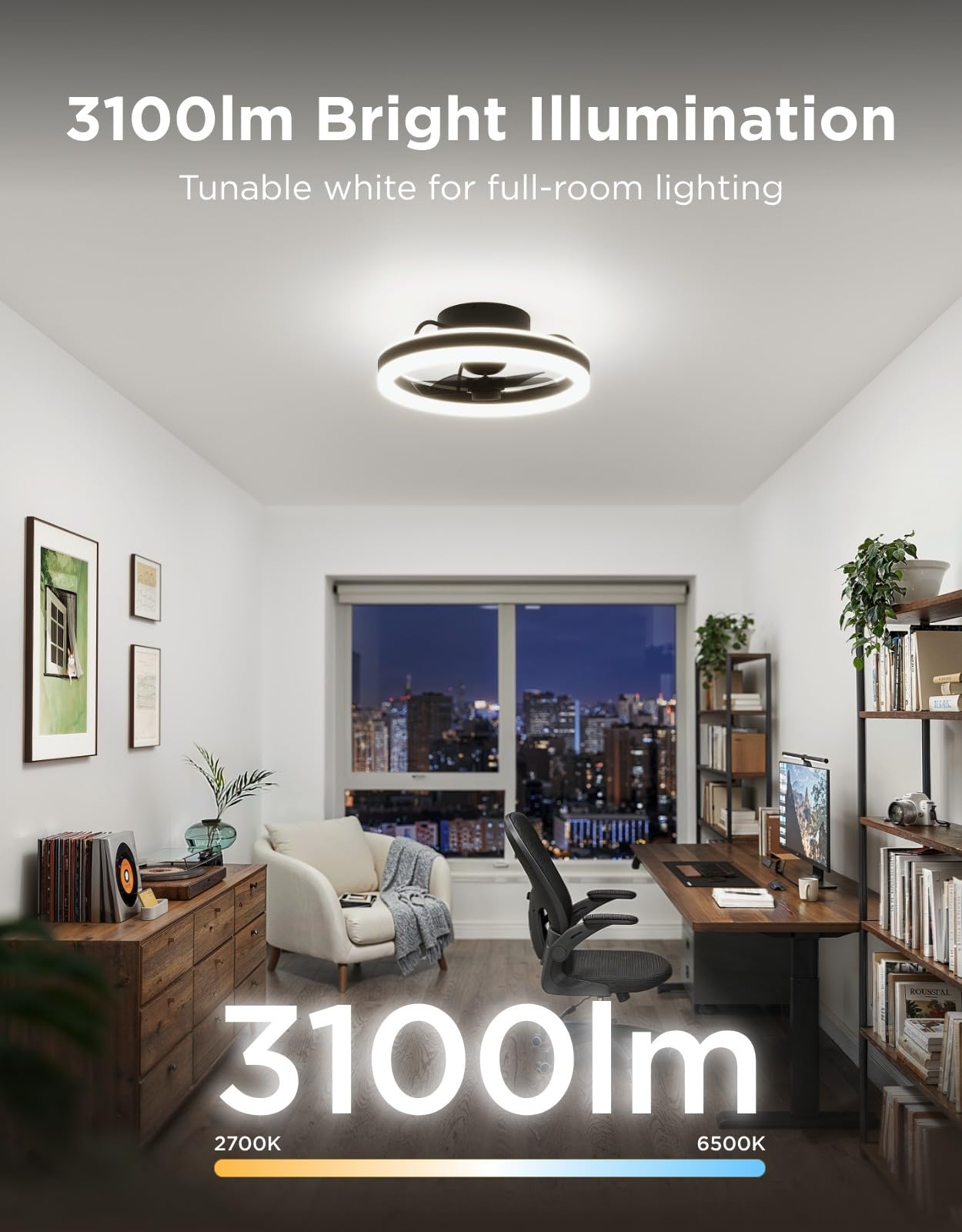 Govee Ceiling Fan with Lights, 20'' RGBIC Oscillating Flush Mount Fans