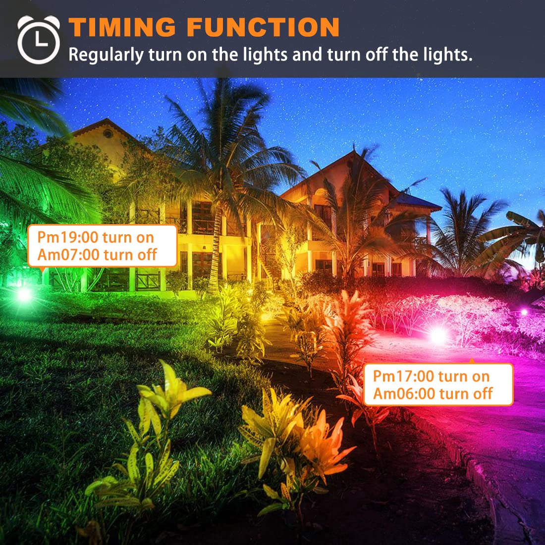 MELPO 30W Led Flood Light Outdoor 300W Equivalent, Color Changing RGB Lights with Remote, 120 RGB Colors, Warm White 2700K, Timing, Custom Mode