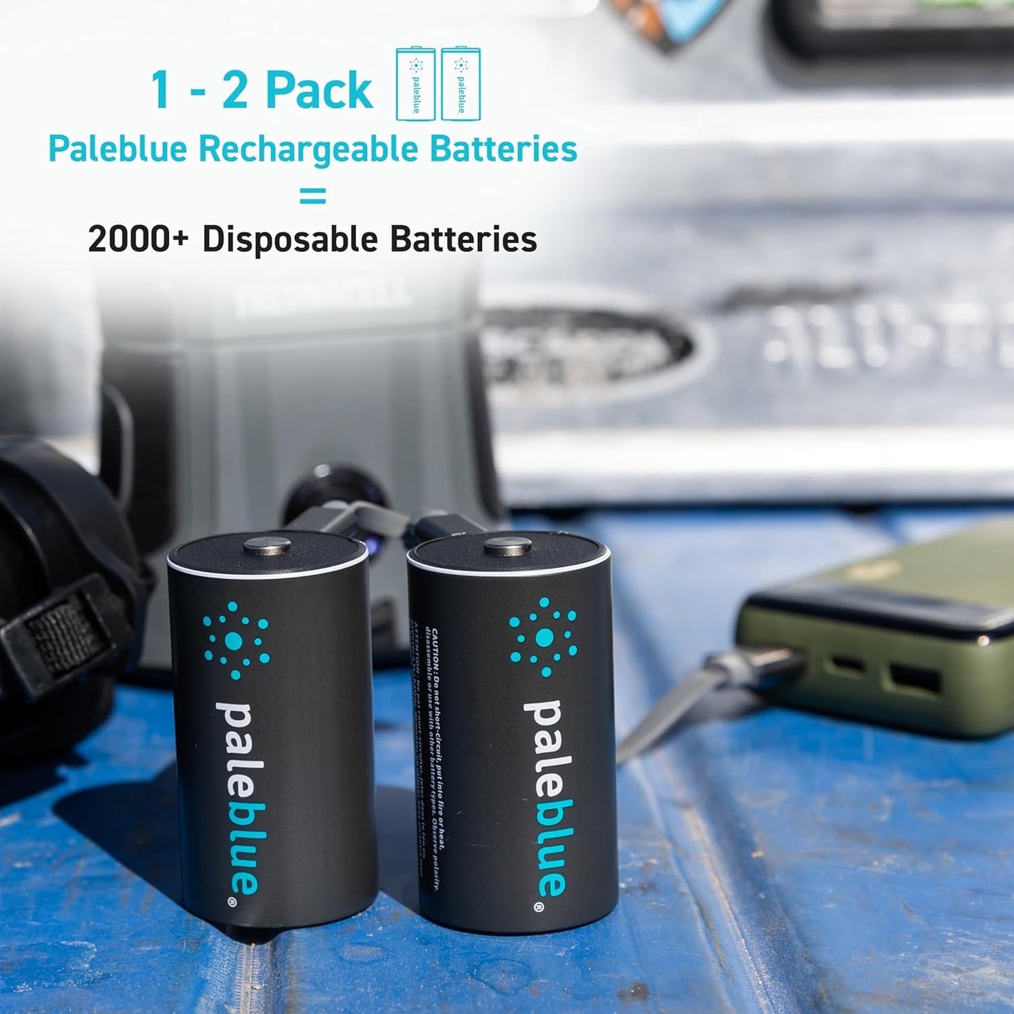 Paleblue 2-Pack USB Rechargeable D Lithium Batteries, Recharge over 1000 Times, 7400 mAh