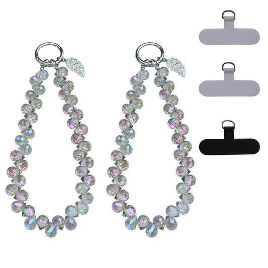 Yeazon Cell Phone Wrist Strap Crystal Beaded Phone Chain Bling Mobile Lanyard Keychain Wristlet Bracelet for Women,2Pcs (Purple)
