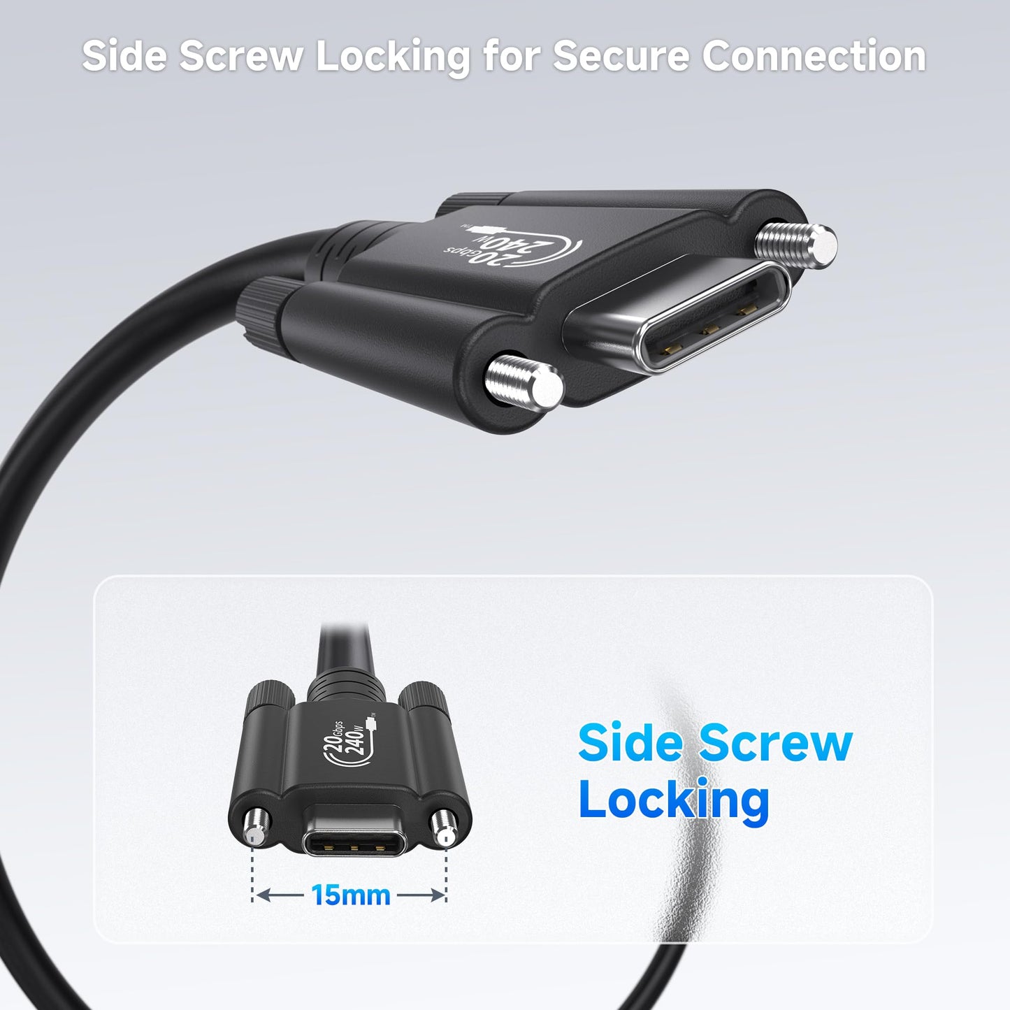 Cable Matters [USB-IF Certified] 20Gbps USB4 Cable with Side Screw Lock 6.6ft, Up to [8K@30Hz / 4K@120Hz Video, 240W Charging, 20Gbps Data Transfer]