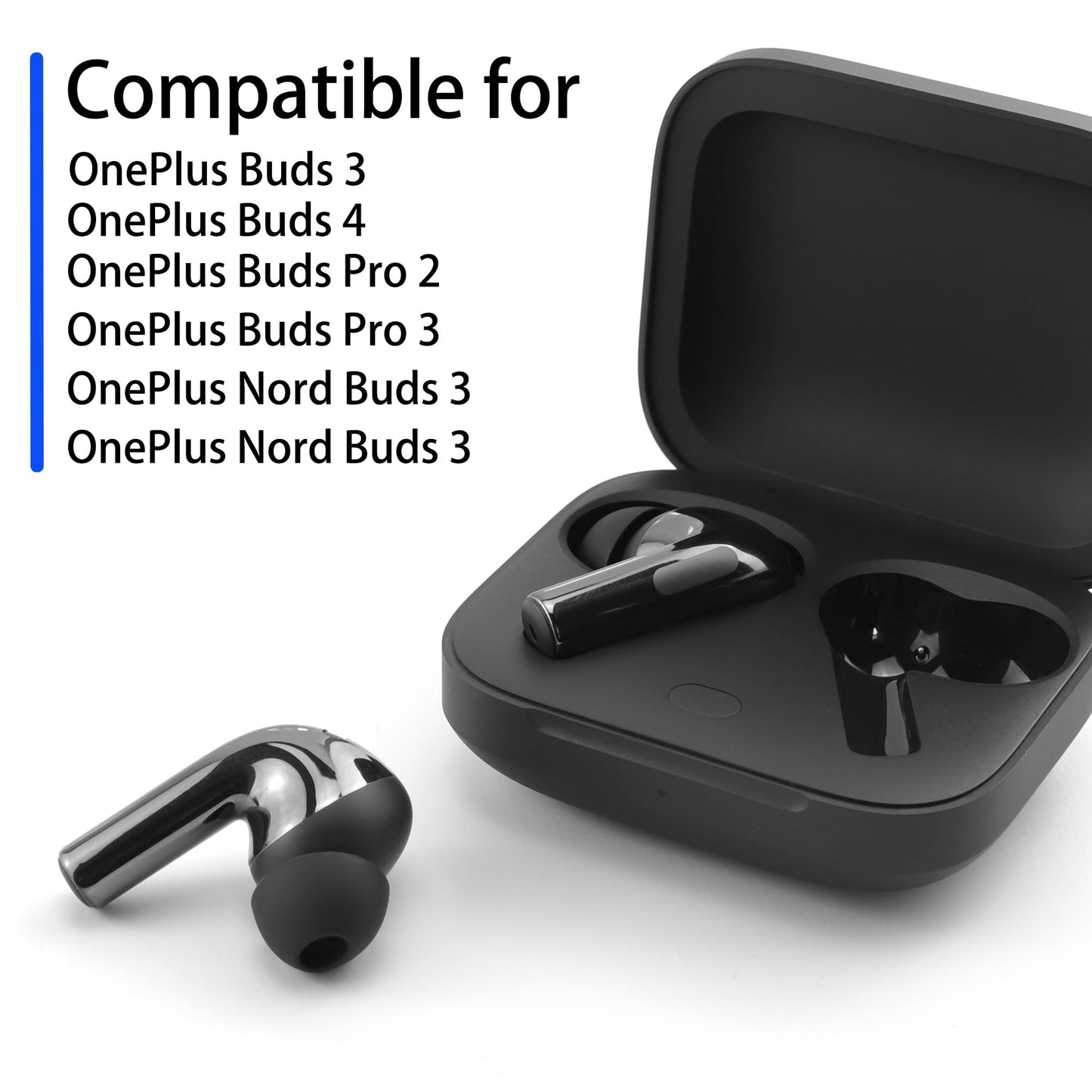 NANLANFAN Replacement Silicone Ear Tips for OnePlus Buds 4 / Buds 3 / Buds Pro 3 / Buds Pro 2 / Nord Buds 3 / Nord Buds 3 Pro Earbuds, 6 Pairs (Black