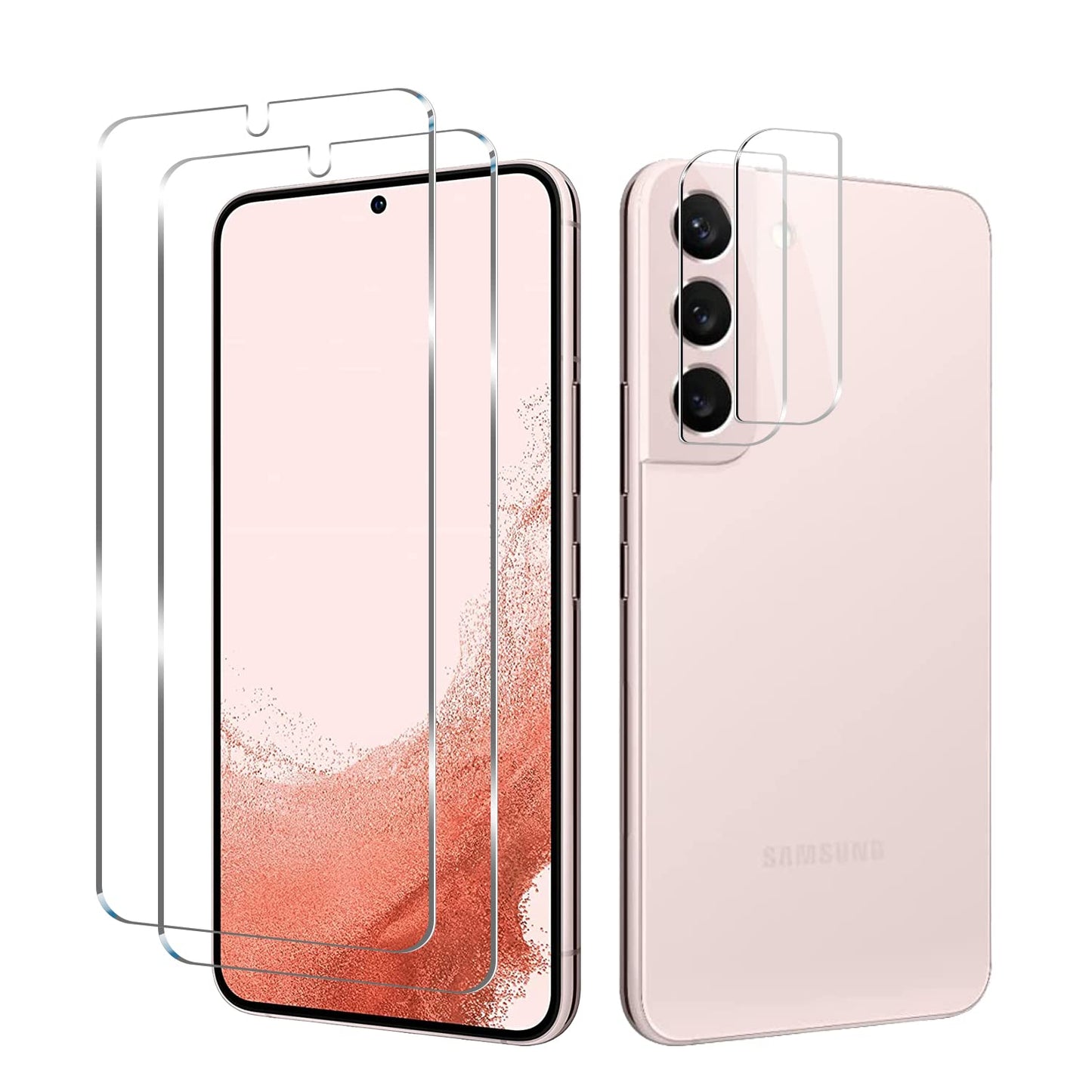 Galaxy S22 Tempered Glass Screen Protector + Camera Lens Protector [ 2 + 2 Pack ][Case Friendly] [Anti-Scratch] [Ultrasonic Fingerprint Unlock] Clear