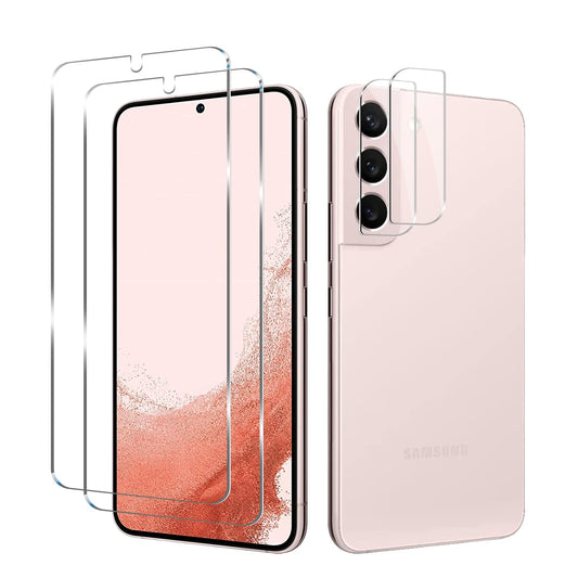Galaxy S22 Tempered Glass Screen Protector + Camera Lens Protector [ 2 + 2 Pack ][Case Friendly] [Anti-Scratch] [Ultrasonic Fingerprint Unlock] Clear