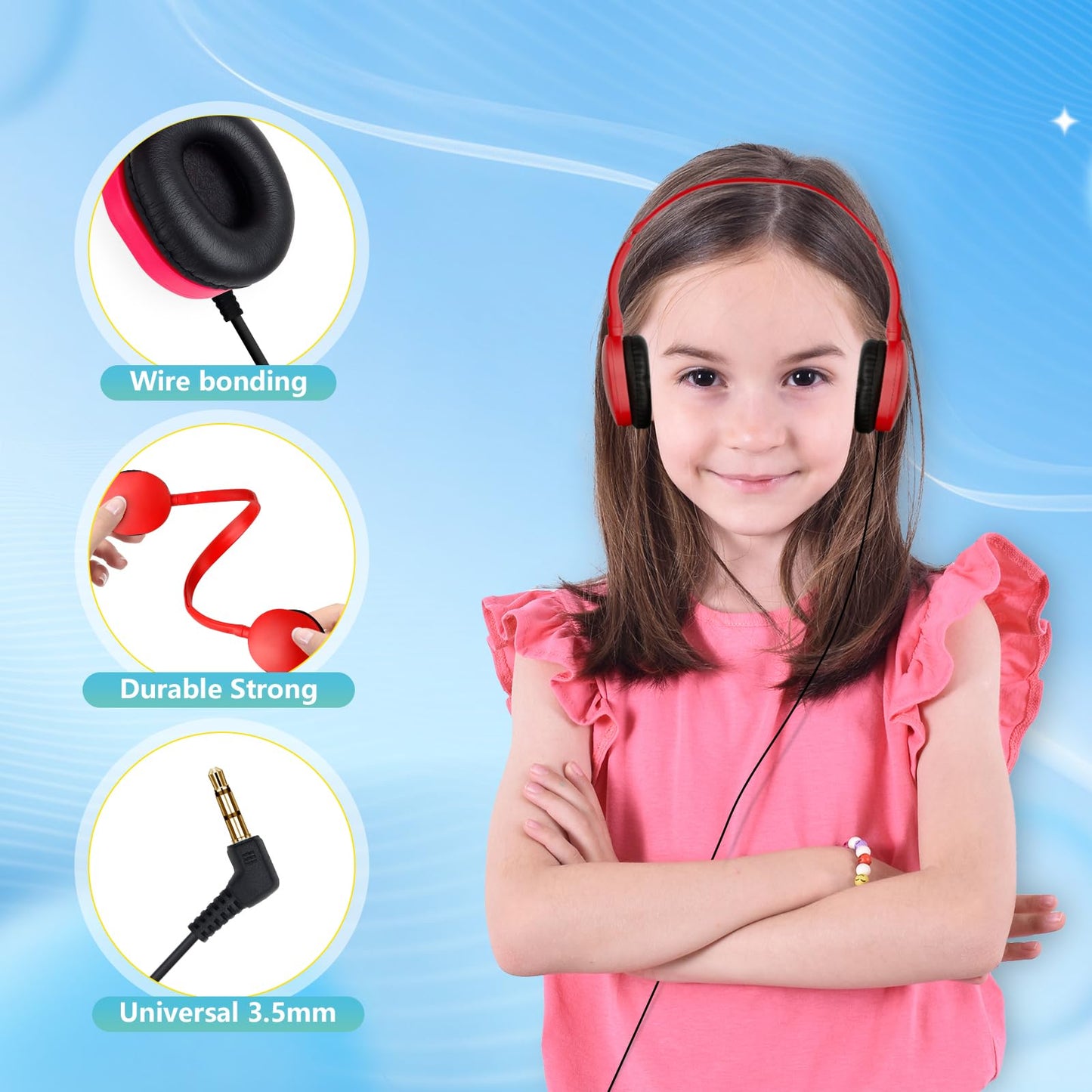 OSSZIT Classroom Kids Headphones Bulk 10 Pack,Class Set of Headphones for School Students Children Toddler Boys Girls Teen 3.5mm Plug Mixed Colors (B)