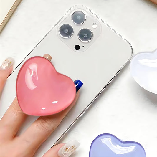 Cute Heart-Shaped Expanding Phone Grip - 3D Deep Pink Crystal Collapsible Phone Mount Holder Stand for Girls Women, Lovely Phone Charm