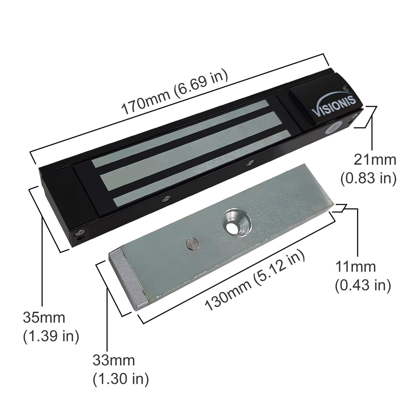 Visionis FPC-5191-BL Black 300lbs Indoor Electromagnetic Lock with 300 lbs L and Z Bracket for Inswinging Door