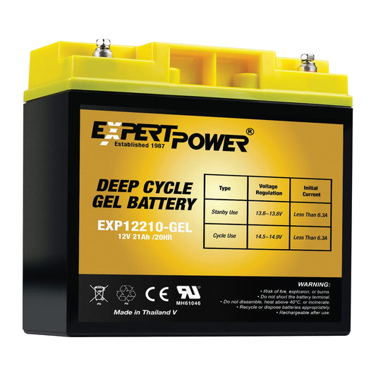 ExpertPower 12V 21Ah Gel Deep Cycle Solar Battery, Sealed Gel Technology for Marine, Mobility Applications