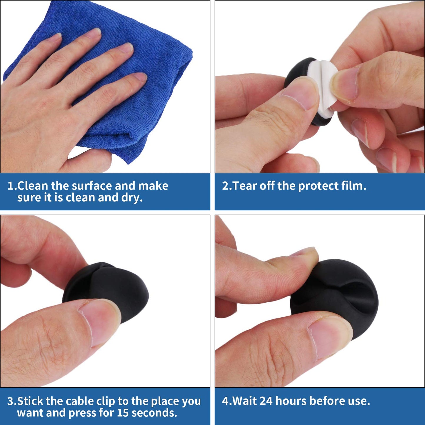 CHEFBEE 8 Pack Adhesive Cable Clips, Cable Cord Holder Organizer Management System for Desk, Wire Clips for All Your Computer, Electrical, Charging or