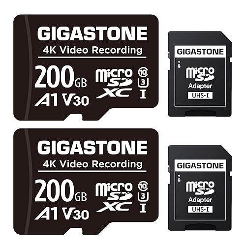 GIGASTONE 200GB Micro SD Card 2-Pack, A1 V30 4K Video Recording, Compatible with Security Camera, Dash Cam, Drone, 100MB/s MicroSDXC Memory Card