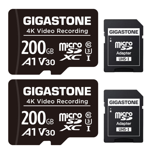 GIGASTONE 200GB Micro SD Card 2-Pack, A1 V30 4K Video Recording, Compatible with Security Camera, Dash Cam, Drone, 100MB/s MicroSDXC Memory Card