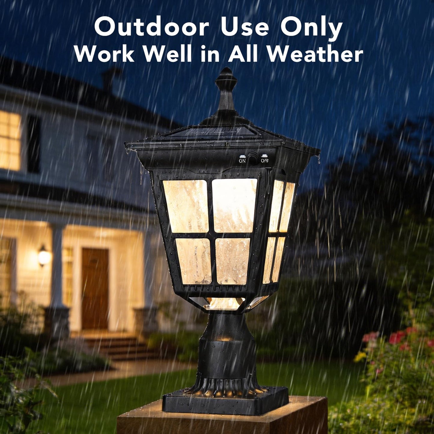 Kemeco Solar Lamp Post Light, Cast Aluminium Waterproof LED with Glass Outdoor Dusk to Dawn Solar Post Light ST4311AQ for Pier Mount Pillar Gates