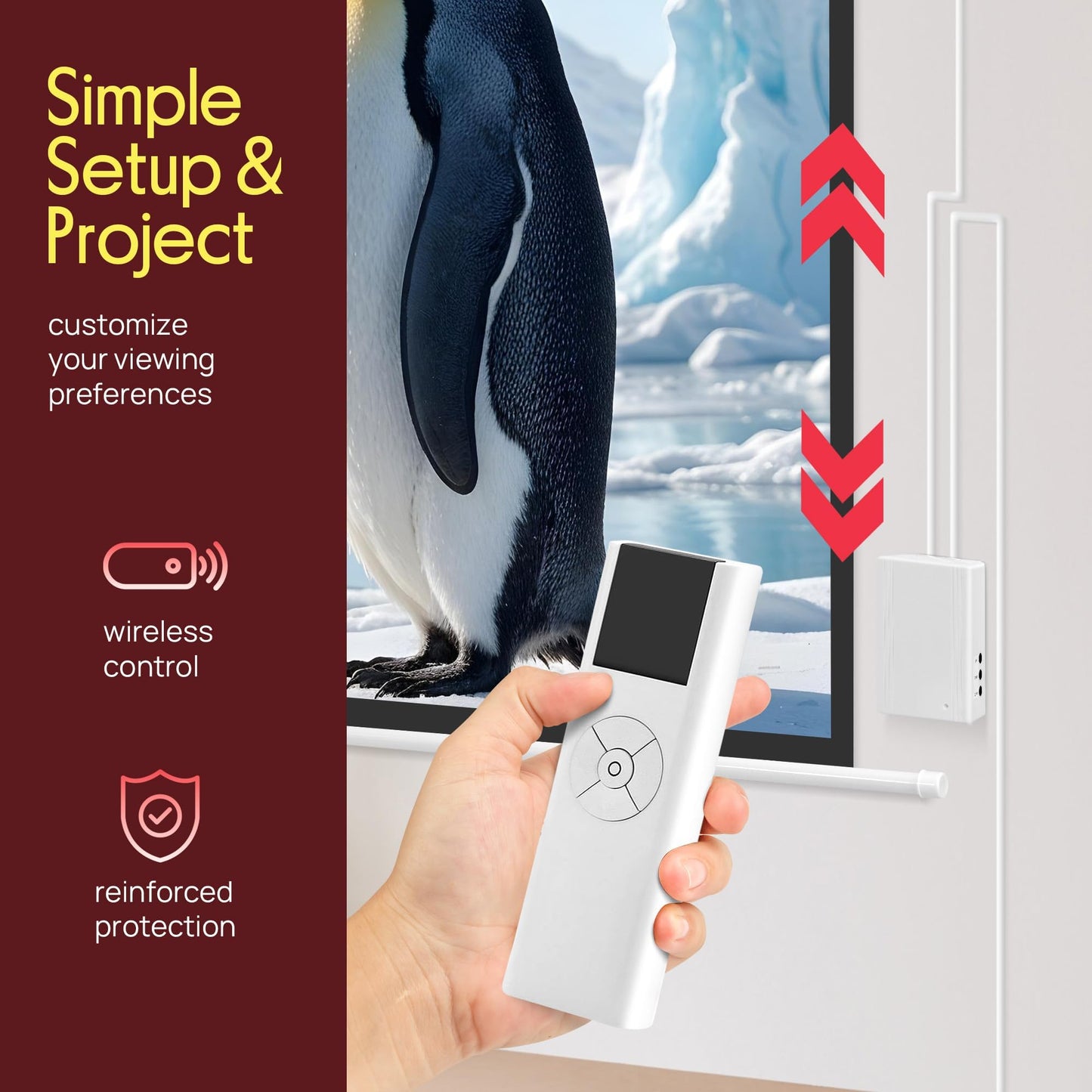 Pyle 84" Portable Motorized Matte White Projector Screen - Automatic Projection Display with Wall/Ceiling Mount, Remote and Case - for Home Movie