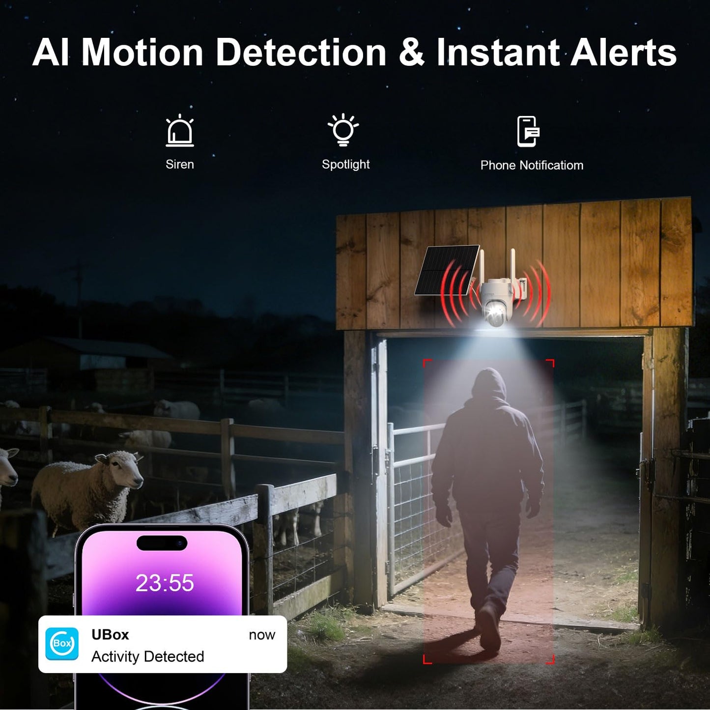 4G LTE Cellular Solar Security Camera Wireless Outdoor, No WiFi Security Camera Solar Powered, 360° Live View, 2K Color Night Vision, AI Detection