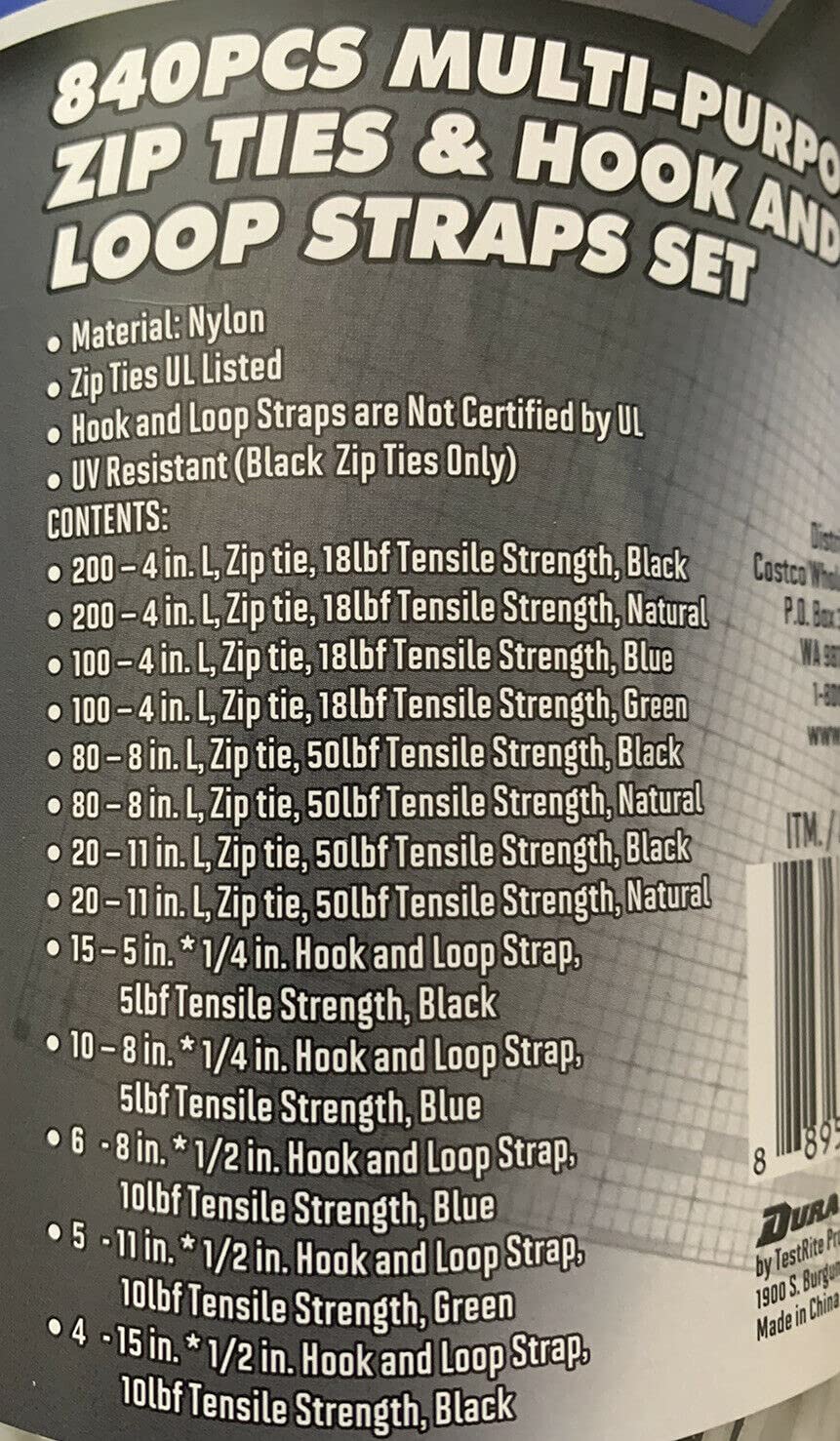 Duramax Multi-Purpose Zip Ties & Hook and Loop Straps Set, 840 Pieces
