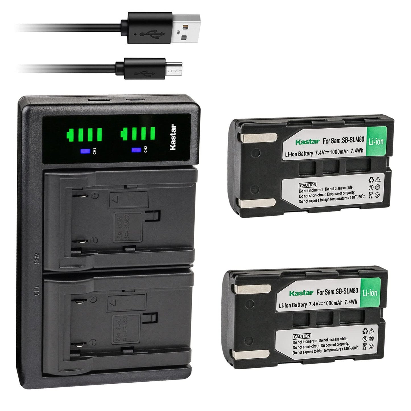 Kastar 2-Pack SB-LSM80 Battery and LTD2 USB Charger Replacement for Samsung SC-D263 SC-D351 SC-D352 SC-D353 SC-D354 SC-D355 SC-D357 SC-D362 SC-D363