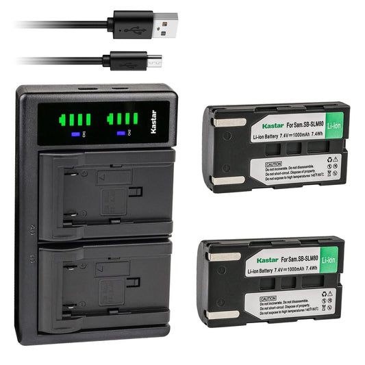 Kastar 2-Pack SB-LSM80 Battery and LTD2 USB Charger Replacement for Samsung SC-D263 SC-D351 SC-D352 SC-D353 SC-D354 SC-D355 SC-D357 SC-D362 SC-D363