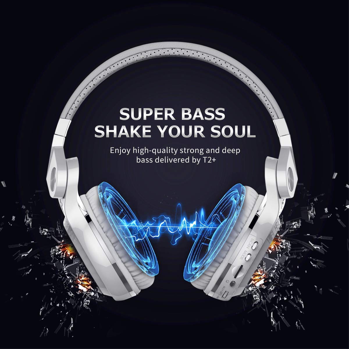 Bluedio T2 Plus Turbine Wireless Bluetooth Headphones with Mic/Micro SD Card Slot/FM Radio (White)