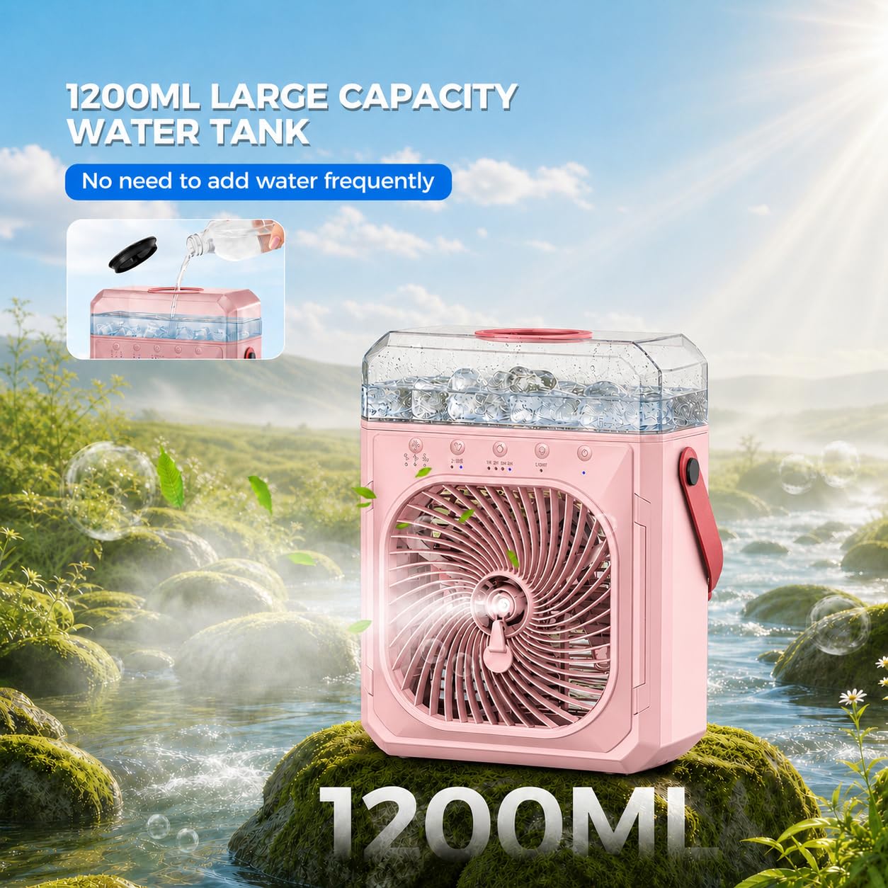 Rechargeable Misting Fan Portable?Max 40H Runtime?,Desk Cooling Air Conditioner Fan 5? Drop,Water Spray Mister Fan & 2 Spray Modes, Battery Powered