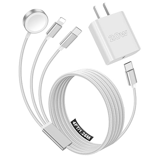 Travel Essentials for Apple Watch Charger,iPhone Charger,3 in 1 Type C/Lightning/Magnetic Multi Charging Cable with 20W Charger Block,Portable
