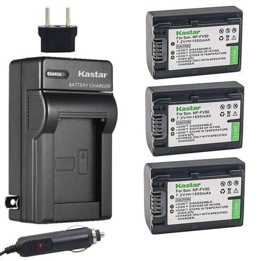 Kastar Battery 3 Pack + Charger Replacement for Sony NP-FV30 NP-FV40 NP-FV50 HDR-CX380 430V 900 580V 760V HDR-PJ540 650V HDR-PV710V 790V 810 HDR-TD30V