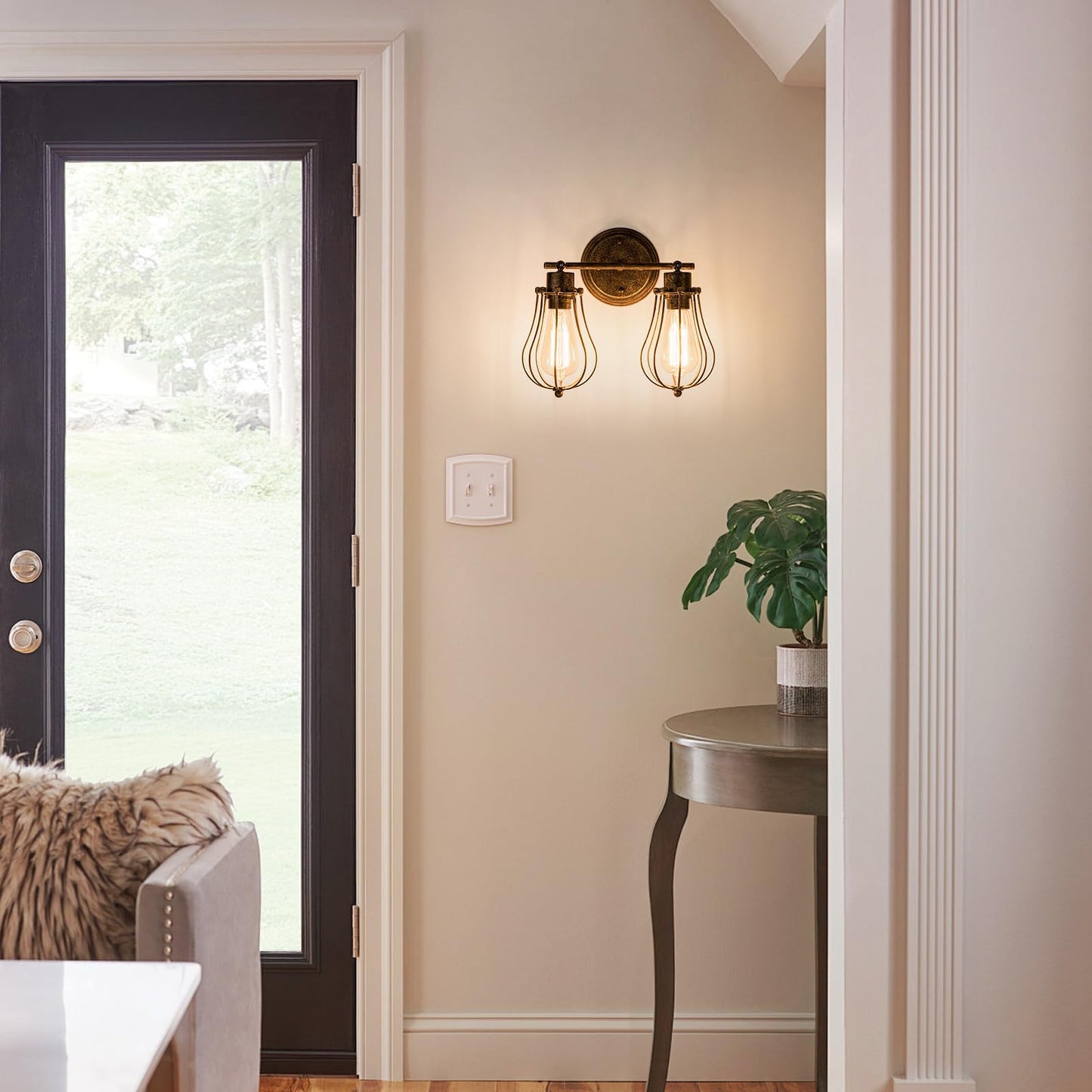 Vintage Wall Lamp Adjustable Industrial Rustic Wire Cage Wall Light Retro Style Indoor Lighting Fixture ;Moonkist (with 2 Light) (Oil Rubbed Bronze)