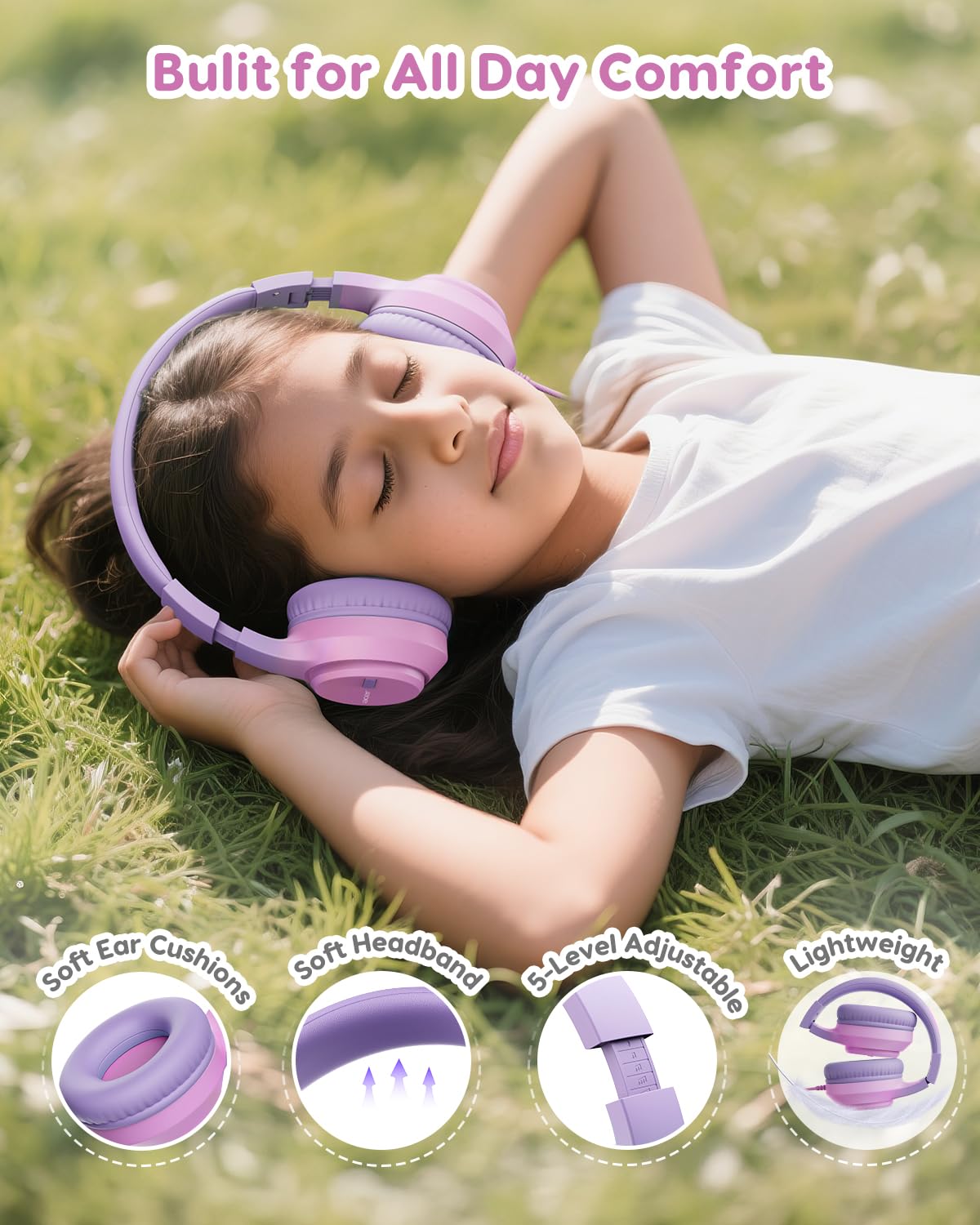 Acer Kids Headphones, 74/85/94dB Volume Limiter, Foldable Wired Over Ear Headphones for Travel, 3.5mm Jack, Toddler Headphones for School, iPad