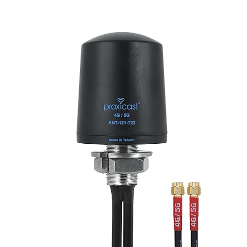 Proxicast 2x2 MIMO 4G/5G Cellular Antenna - Low Profile Vandal Resistant IP67 Omni Through Hole Mount - 6ft Coax - Black - Compatible with Cisco