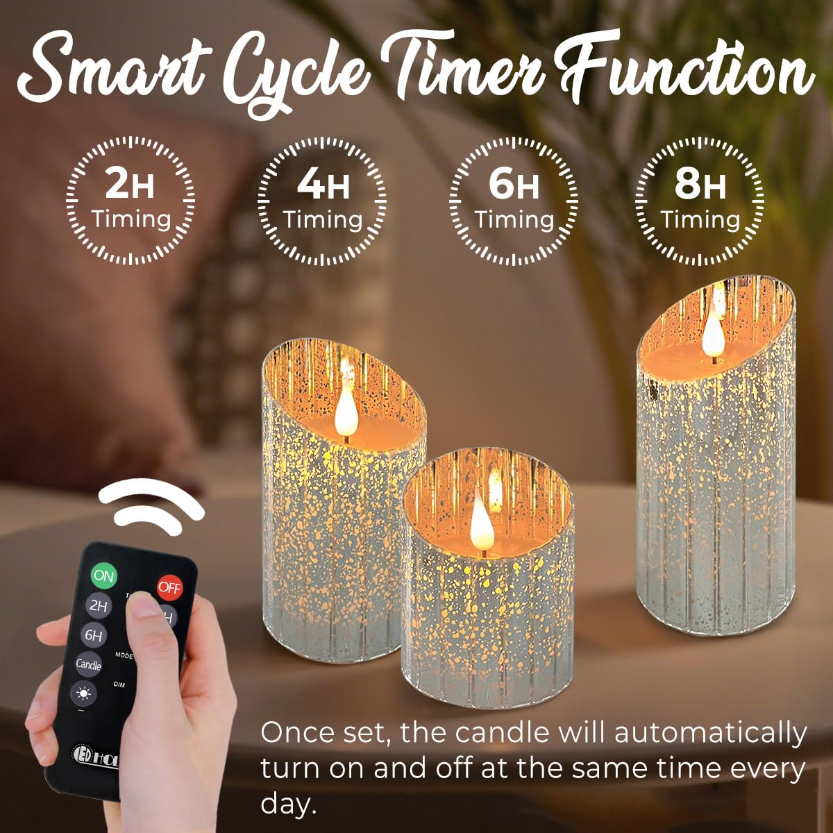 LEDHOLYT Rechargeable Flameless Candle, Flickering LED Pillar Glass Fake Candle with Remote and Timer, Built-in Battery Real Wax Electronic Candle