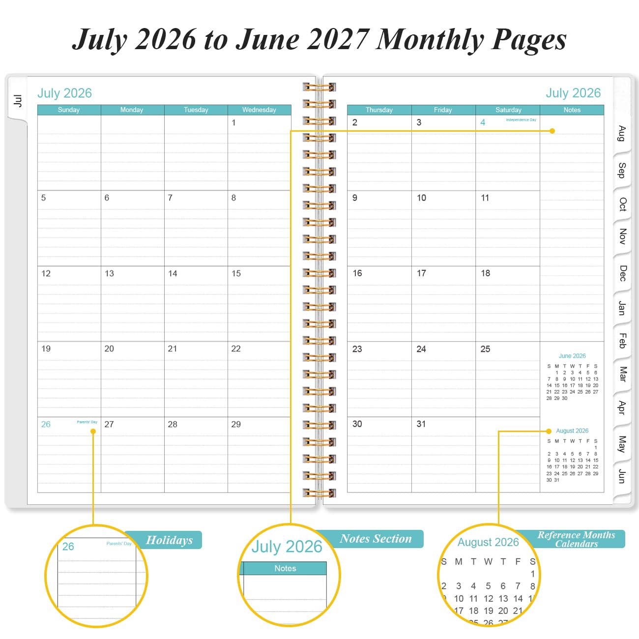 2026-2027 Planner - A5 Weekly & Monthly Planners Spiral Bound, July 2026 - June 2027, 2026-2027 Planner with Flexible Cover, Tabs, Inner Pocket, 6.4"