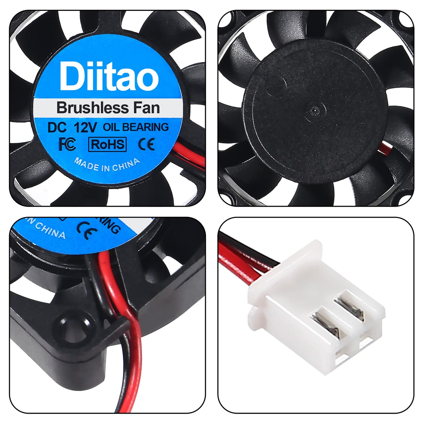 Diitao 5PCS DC 12V 40 x 10mm Brushless Cooling Fan 4010 Fan 3D Printer Oil Bearing Fans with 2 Pin Terminal for Computer Case 3D Printer(DC 12V)