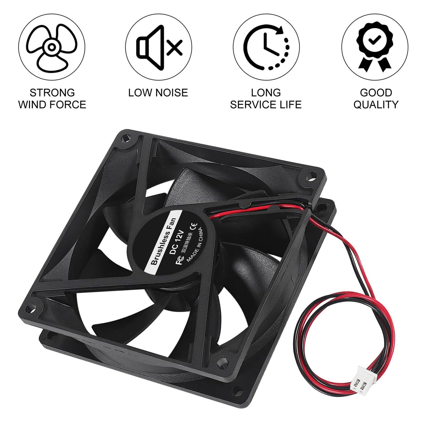 92mm x 92mm x 25mm Cooling Fan with Dual Ball Bearings 3.6 inch 12V DC 3500 RPM - Ideal for DIY Cooling, 3D Printer, CNC, Robotics