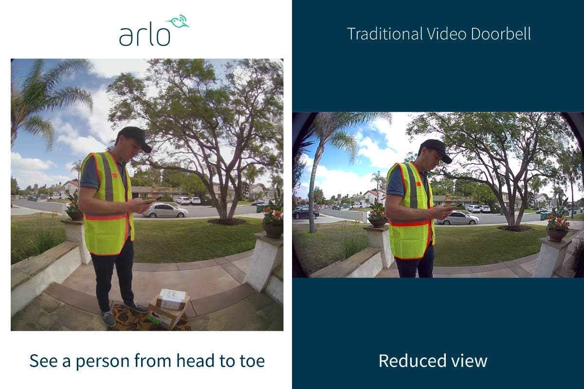 Arlo Essential Wired Video Doorbell - HD Video, 180 degrees View, Night Vision, 2 Way Audio, Direct to Wi-Fi No Hub Needed, Wired, White (Renewed)