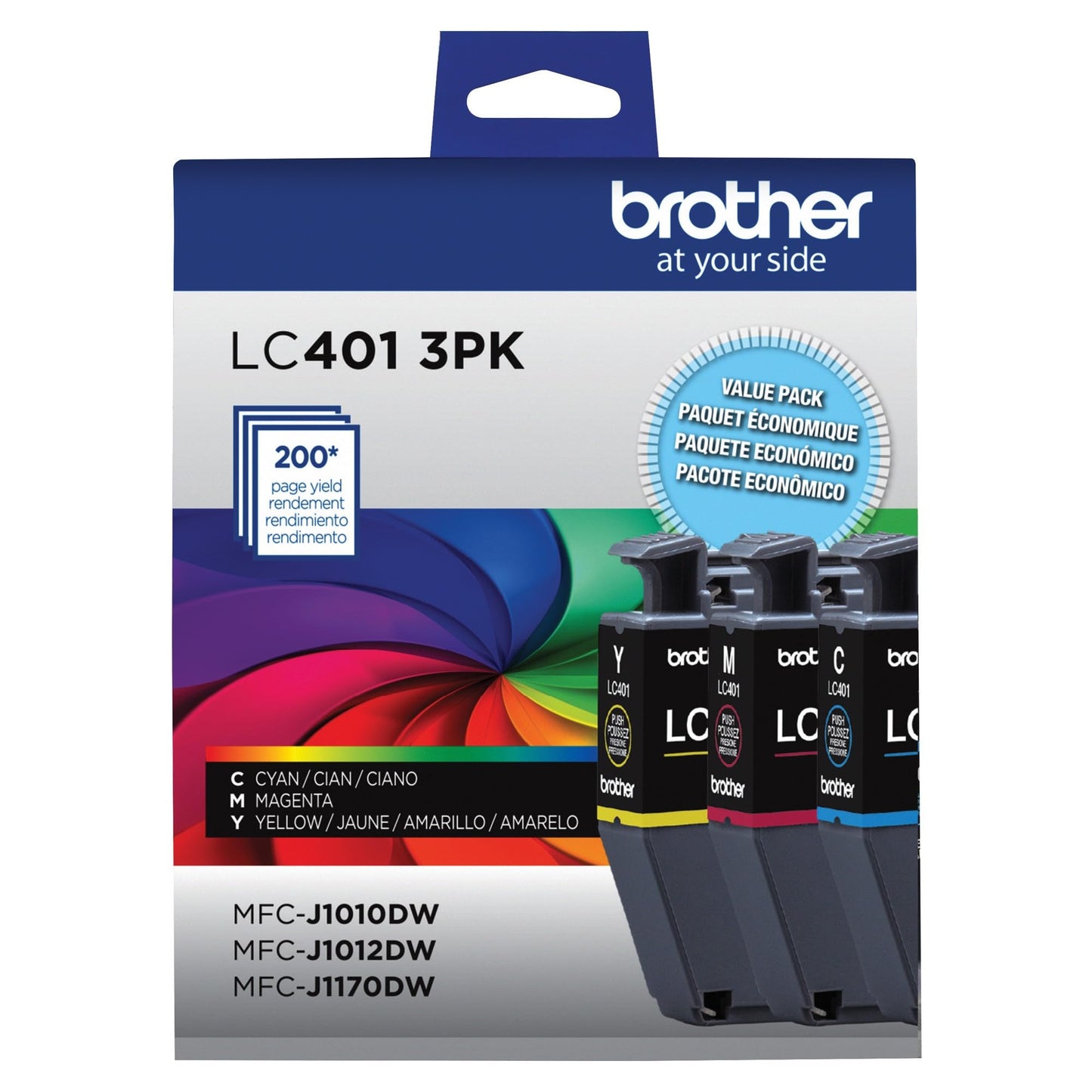Brother Genuine LC401 Standard Yield 3-Pack Ink Cartridges – Includes 1 Cartridge Each of Cyan, Magenta and Yellow , 3 Count (Pack of 1)