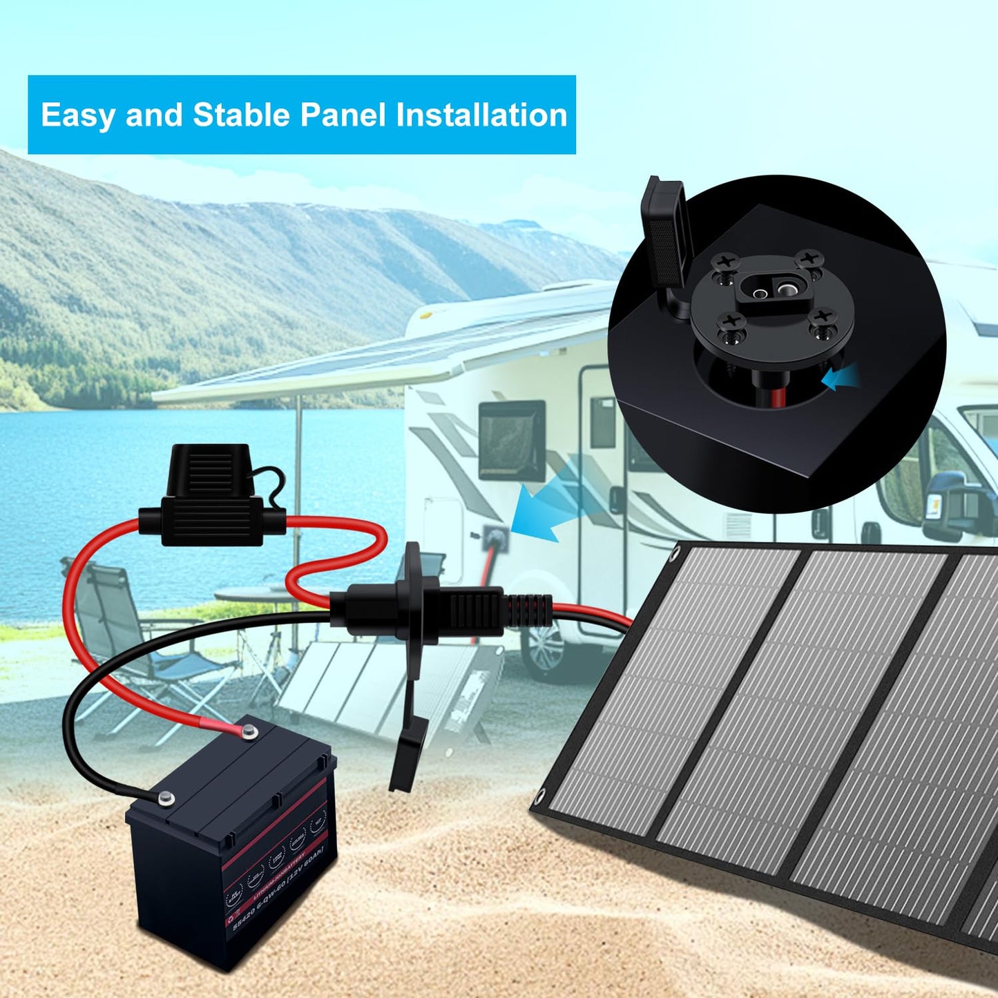 YINGAYOU Fused SAE Power Socket Sidewall Port 10AWG 30A SAE Sidewall with Inline Fuse and O Rings 8mm Solar Power Socket Sidewall for Charging