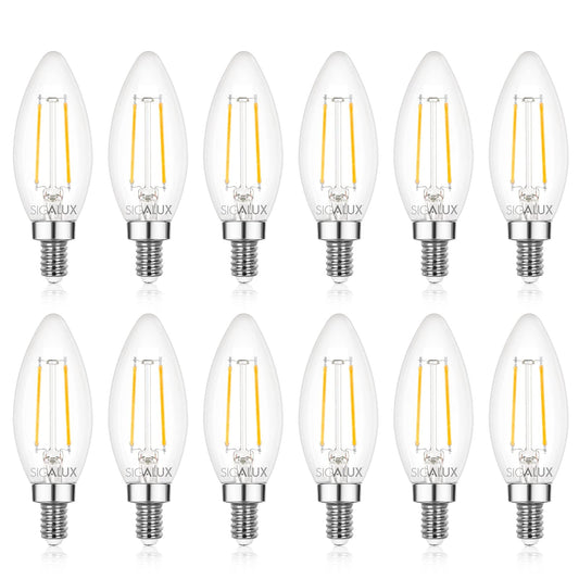 Sigalux E12 LED Bulb Dimmable, 40 Watt Candelabra LED Light Bulbs, Chandelier Light Bulbs, B10 2700K Soft White, Type B Candle Light Bulbs