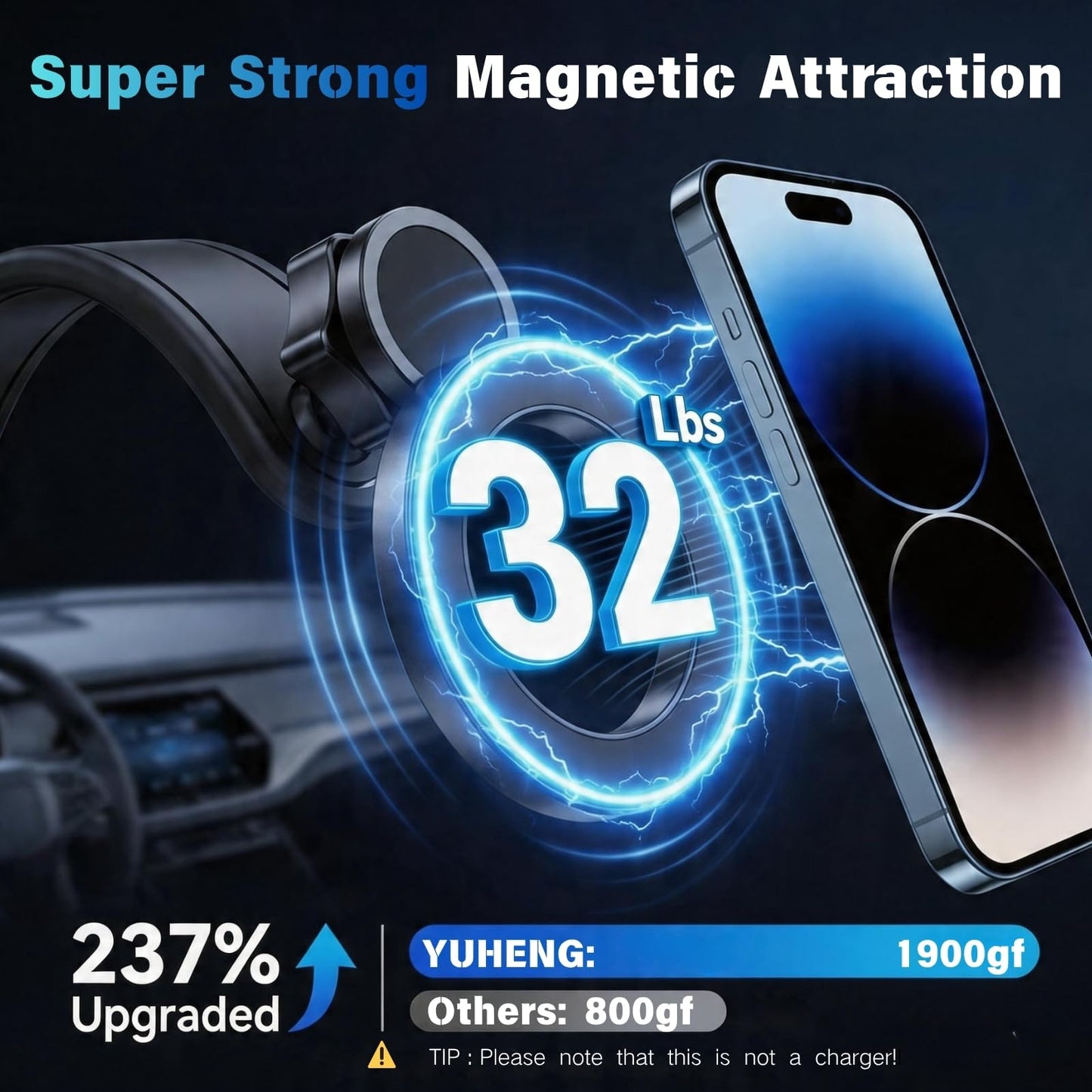 YUHENG Magnetic Car Phone Holder for Car, Compatible with MagSafe Car Mount, 32lbs Strong N52 Magnets, 360° Adjustable Soft Aluminum Arm, Adhesive