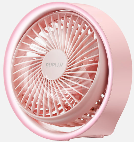 BURLAN Pink Desk Fan, Portable Rechargeable Battery Powered Fan for Bedroom