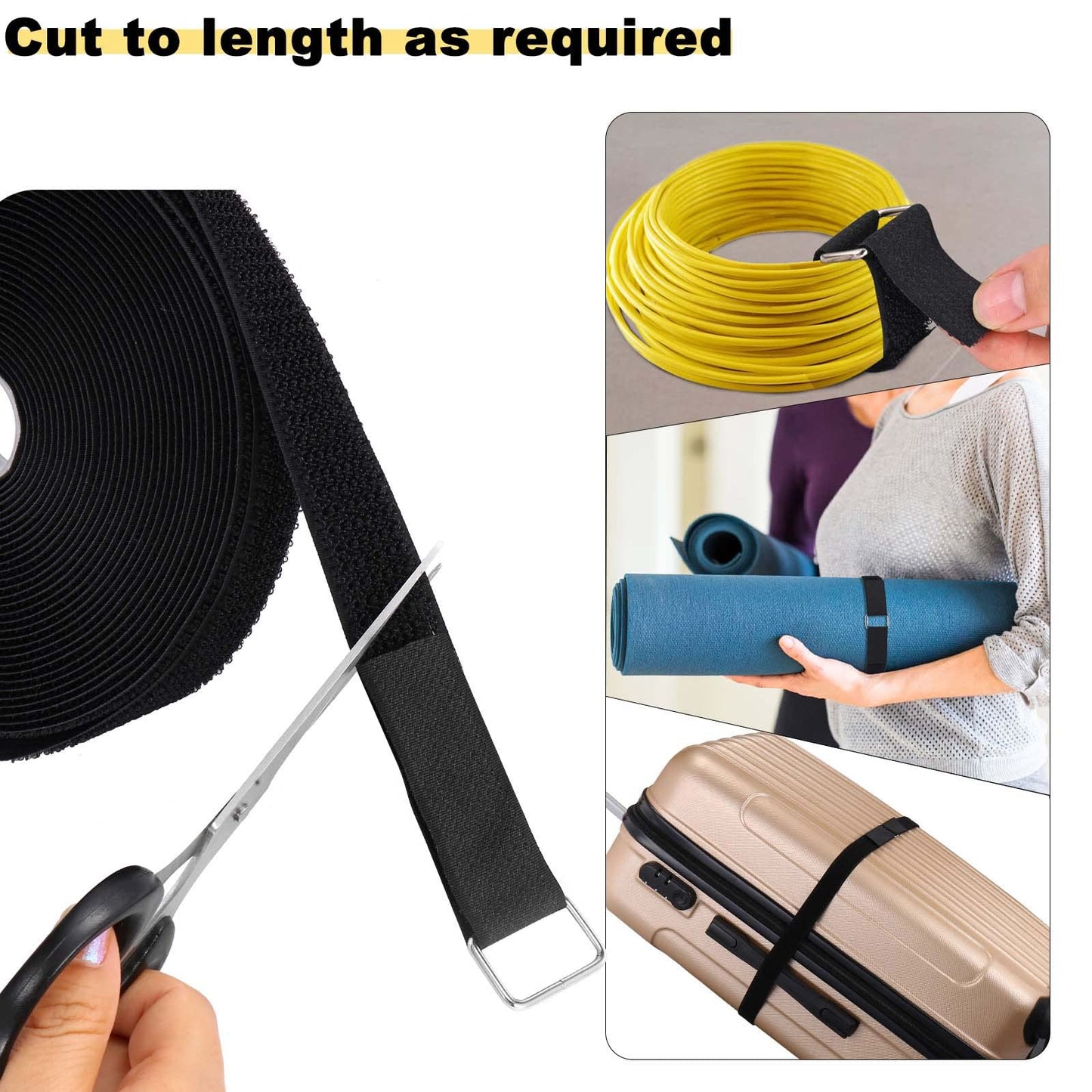 YMCRLUX 1"x32ft Hook and Loop Straps with 50 Metal Buckles, Adjustable Fastening Cable Straps, Cut-to-Length Cinch Strap, Reusable Nylon Securing Cord