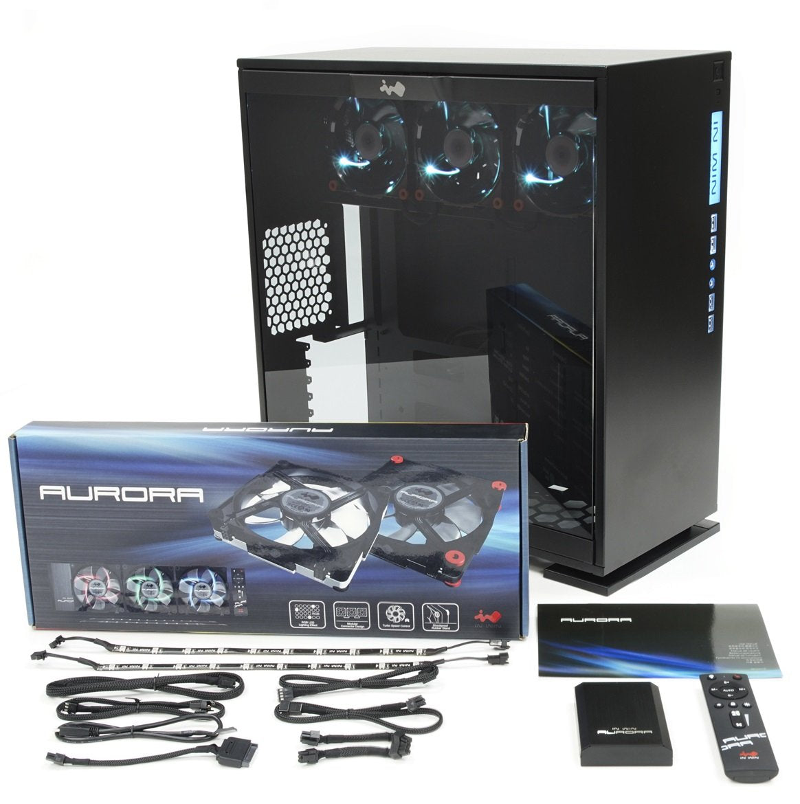 IN WIN 303 Black Mid Tower ATX Computer Case with Aurora RGB Fan Kit (3 Fans, 2 LED Strips, Remote Control)