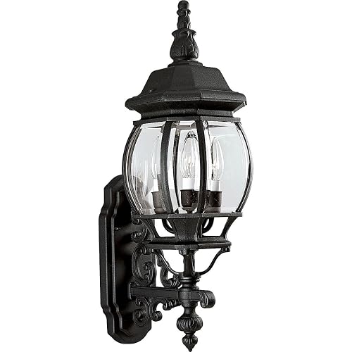 Progress Lighting Onion Lantern Collection 3-Light Clear Beveled Glass Traditional Outdoor Wall Lantern Light Textured Black