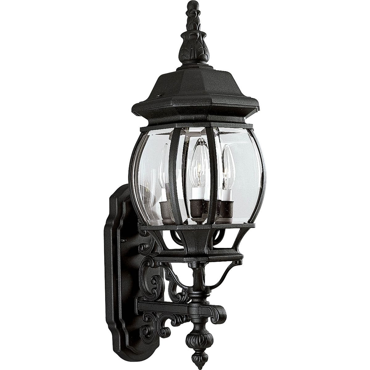 Progress Lighting Onion Lantern Collection 3-Light Clear Beveled Glass Traditional Outdoor Wall Lantern Light Textured Black