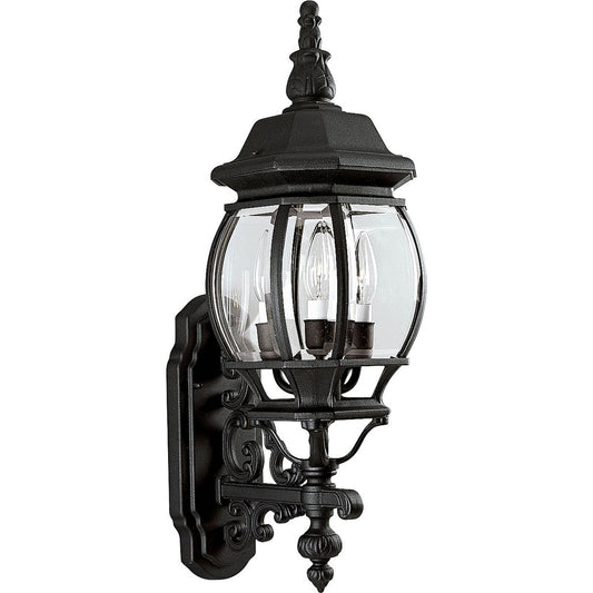 Progress Lighting Onion Lantern Collection 3-Light Clear Beveled Glass Traditional Outdoor Wall Lantern Light Textured Black