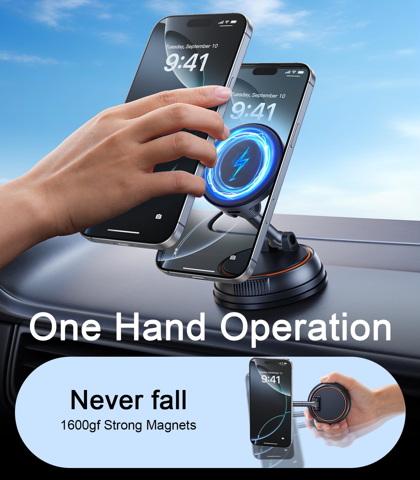 DICMKY Magnetic Wireless Car Mount Charger Fast Charging, 360°Rotating Dashboard/Windshield Vacuum Suction Cup Phone Holders for Your Car, Car